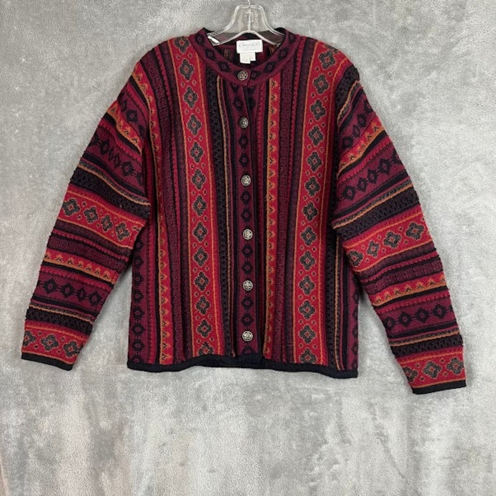 Vintage Cherry Lewis Cardigan Sweater Womens M Alpaca Nordic Old Money Heritage